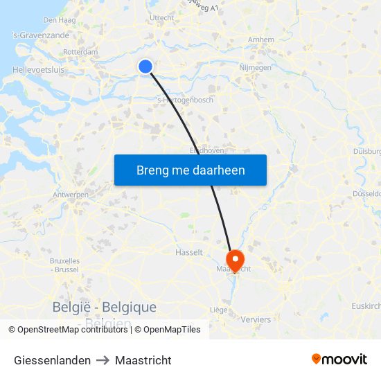 Giessenlanden to Maastricht map