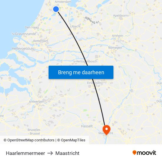 Haarlemmermeer to Maastricht map