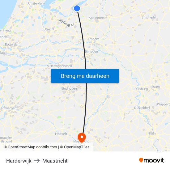 Harderwijk to Maastricht map