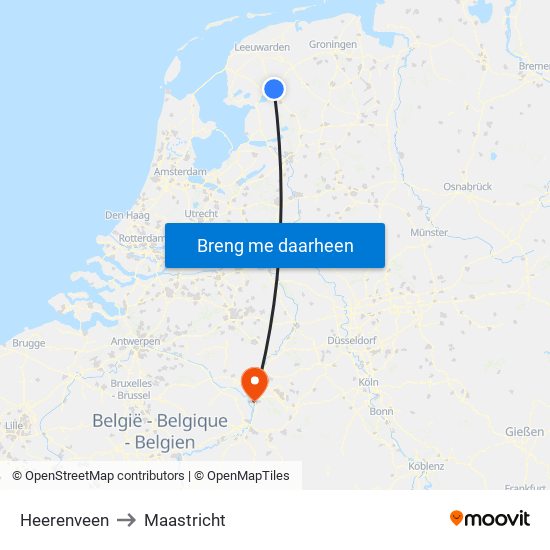 Heerenveen to Maastricht map