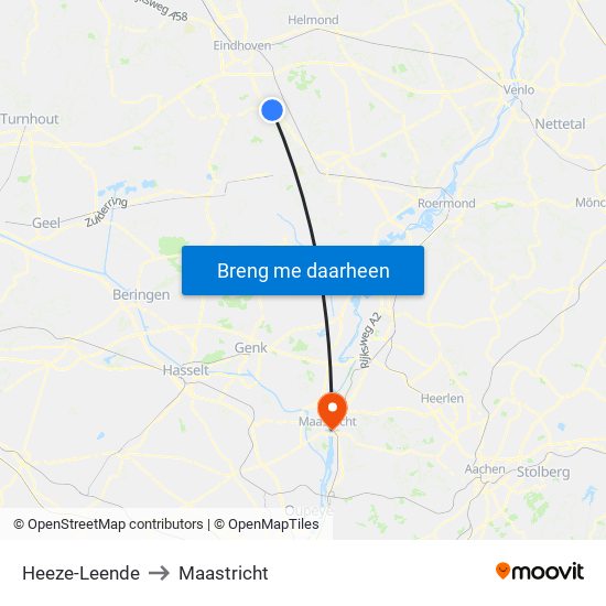 Heeze-Leende to Maastricht map