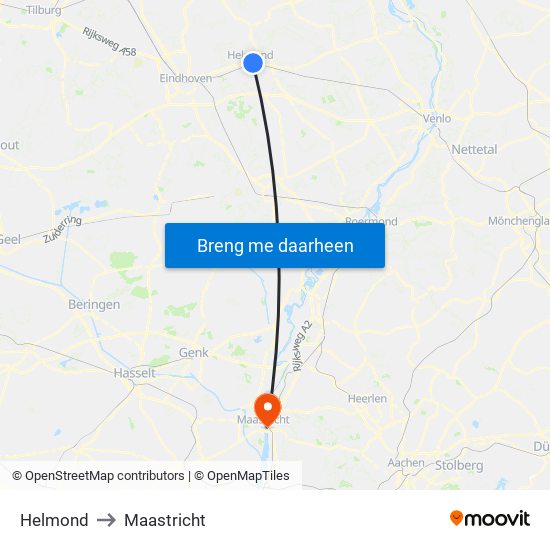 Helmond to Maastricht map