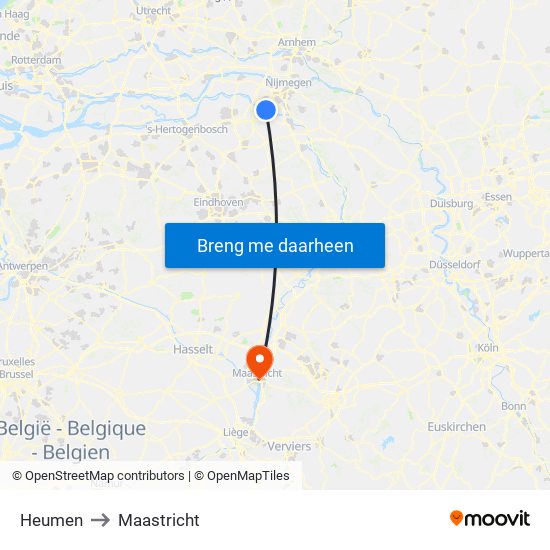 Heumen to Maastricht map