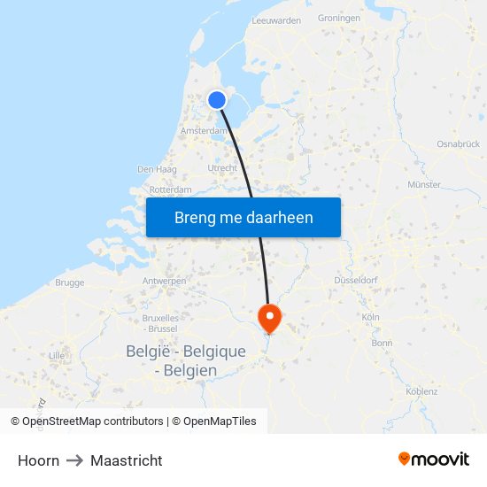 Hoorn to Maastricht map
