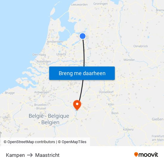 Kampen to Maastricht map