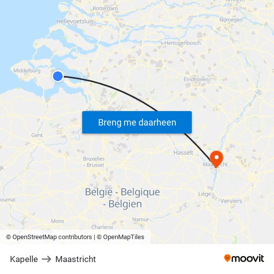 Kapelle to Maastricht map