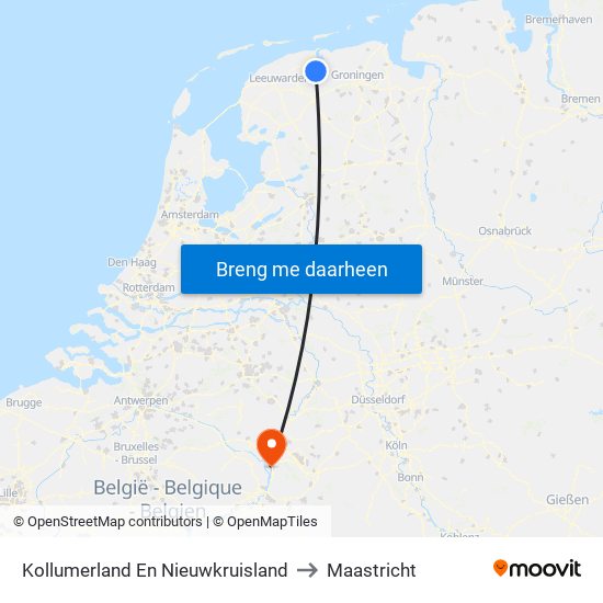 Kollumerland En Nieuwkruisland to Maastricht map