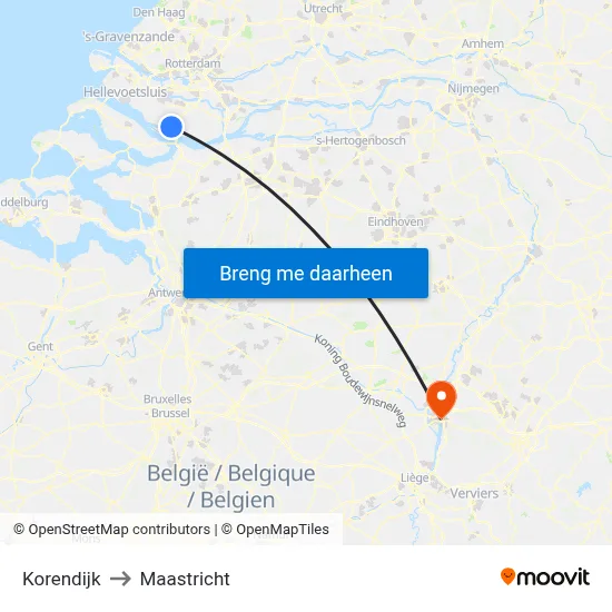 Korendijk to Maastricht map