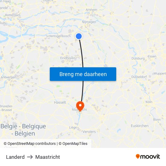 Landerd to Maastricht map