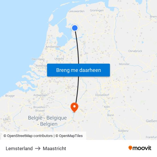 Lemsterland to Maastricht map