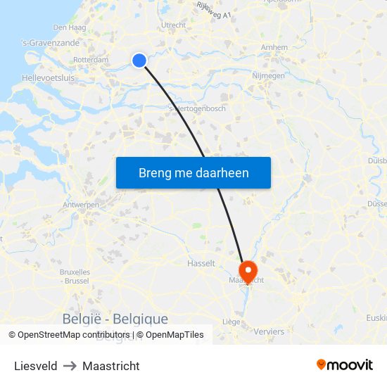 Liesveld to Maastricht map