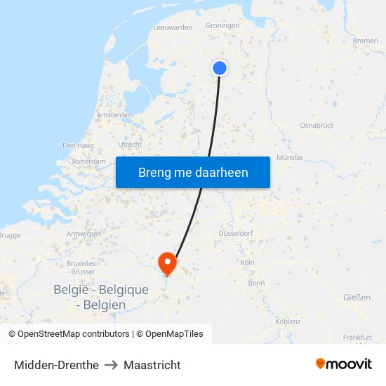 Midden-Drenthe to Maastricht map