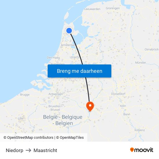 Niedorp to Maastricht map