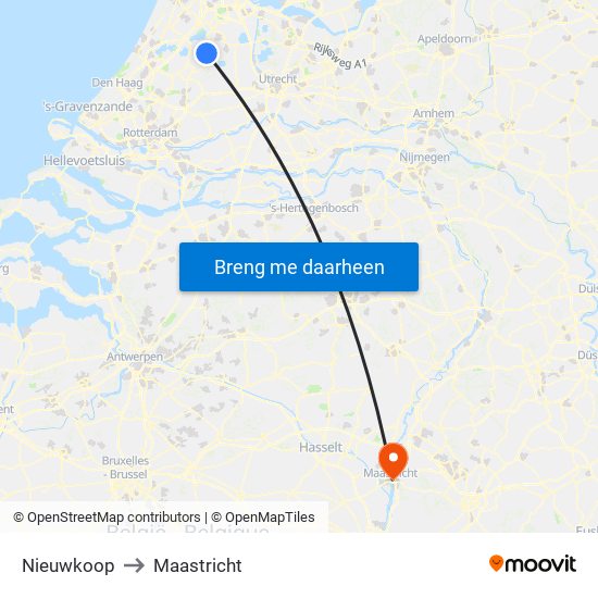 Nieuwkoop to Maastricht map