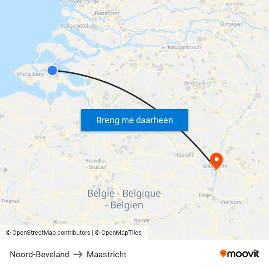 Noord-Beveland to Maastricht map
