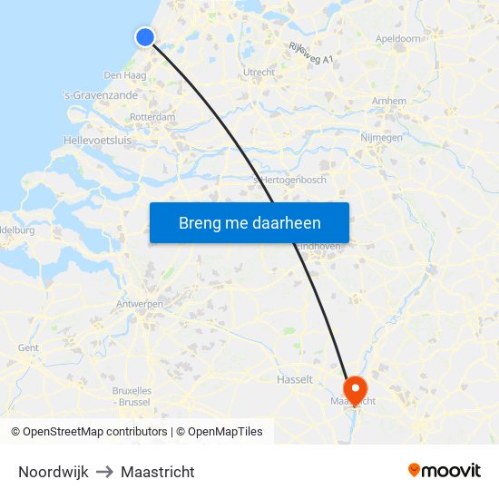 Noordwijk to Maastricht map