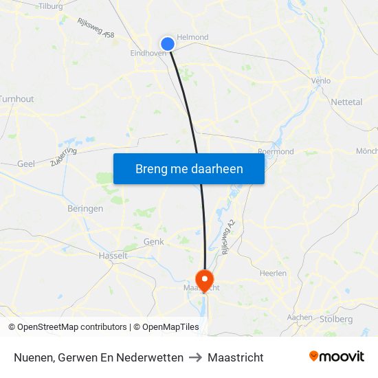 Nuenen, Gerwen En Nederwetten to Maastricht map