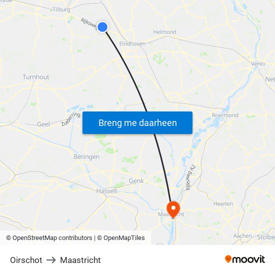 Oirschot to Maastricht map