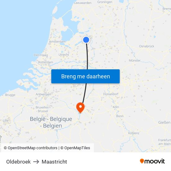 Oldebroek to Maastricht map