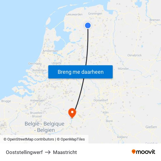 Ooststellingwerf to Maastricht map