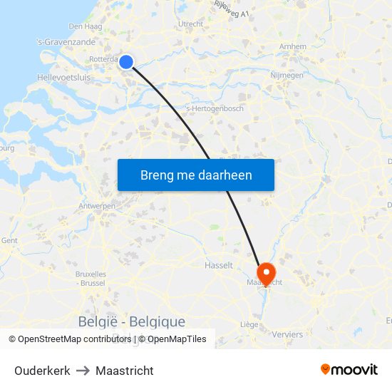 Ouderkerk to Maastricht map