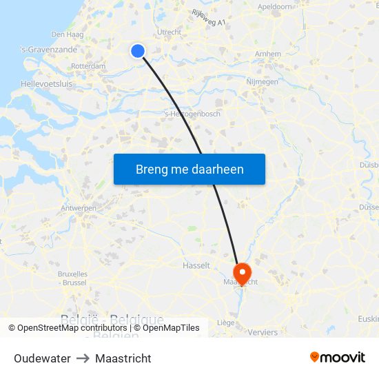 Oudewater to Maastricht map