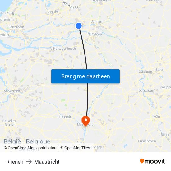 Rhenen to Maastricht map