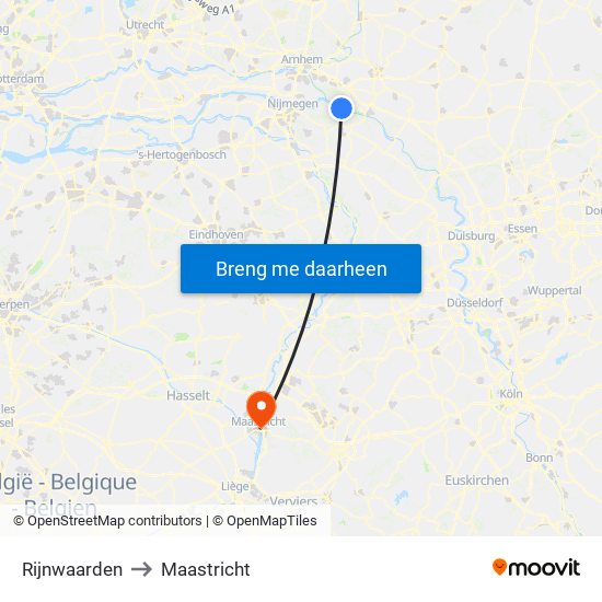 Rijnwaarden to Maastricht map