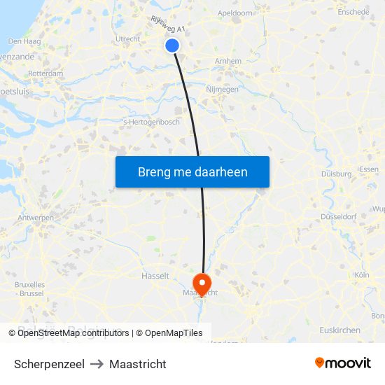 Scherpenzeel to Maastricht map