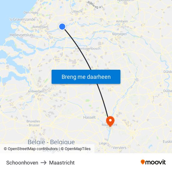 Schoonhoven to Maastricht map