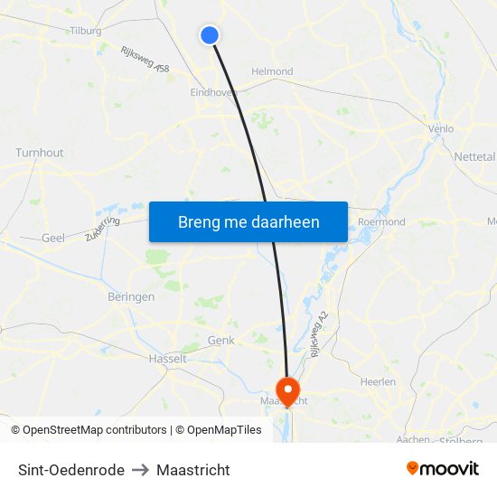 Sint-Oedenrode to Maastricht map