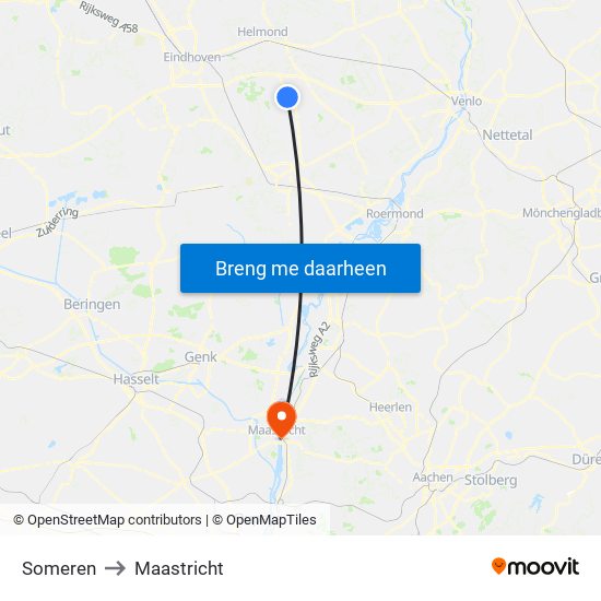 Someren to Maastricht map