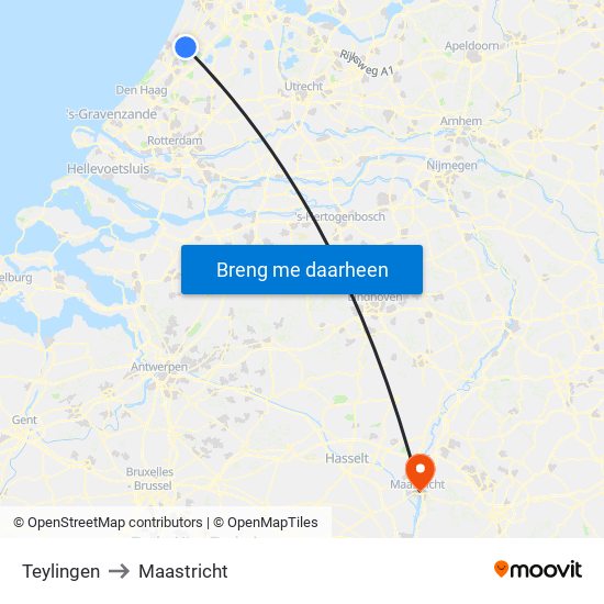 Teylingen to Maastricht map