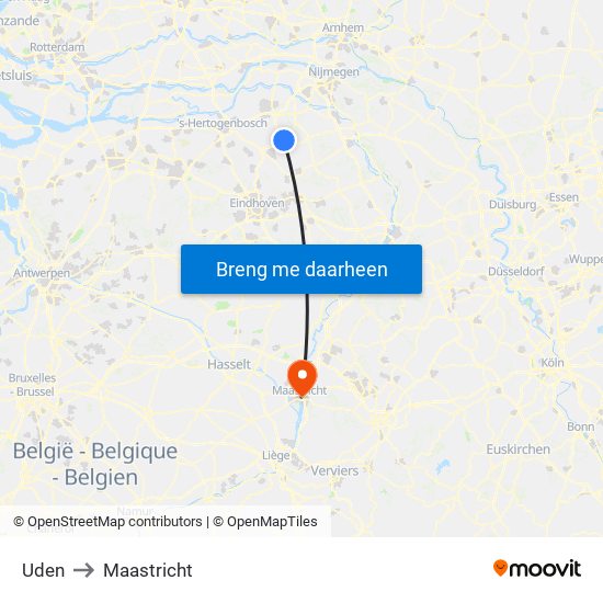 Uden to Maastricht map