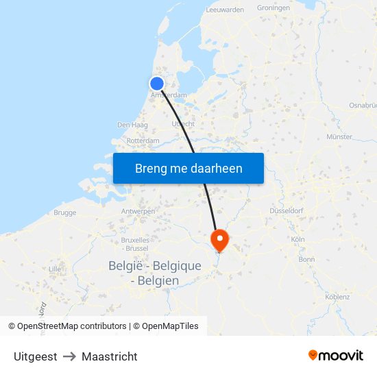 Uitgeest to Maastricht map