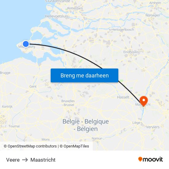 Veere to Maastricht map