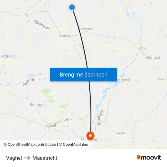Veghel to Maastricht map
