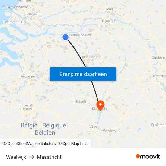 Waalwijk to Maastricht map
