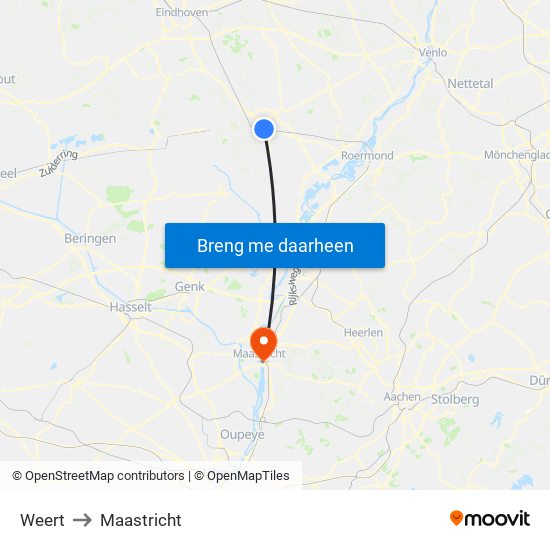 Weert to Maastricht map