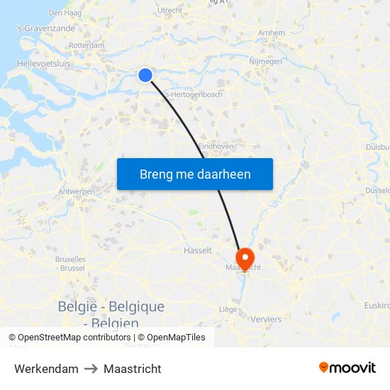 Werkendam to Maastricht map
