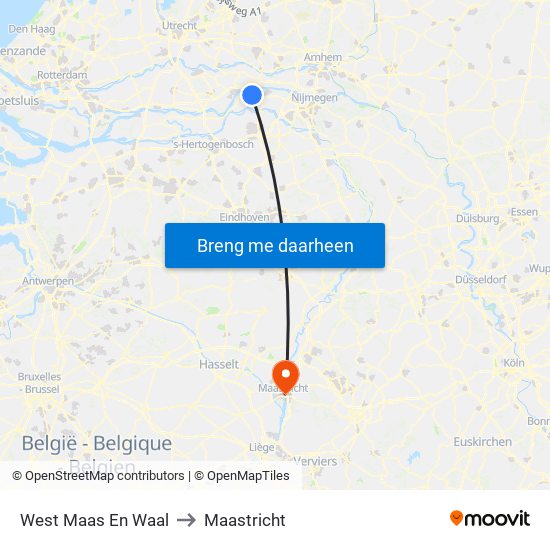 West Maas En Waal to Maastricht map