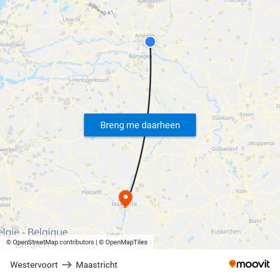 Westervoort to Maastricht map