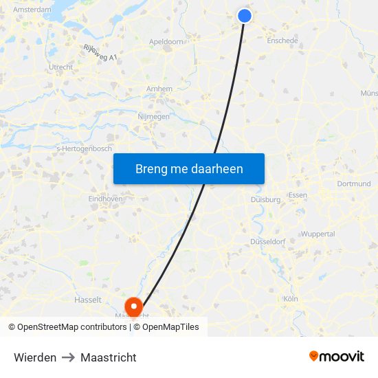 Wierden to Maastricht map