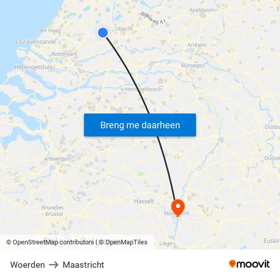 Woerden to Maastricht map