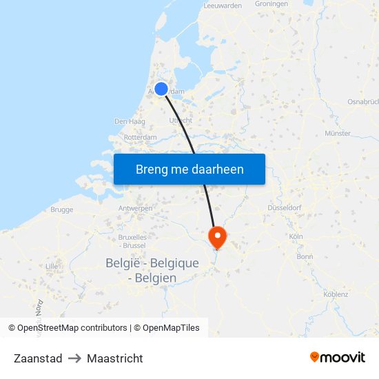 Zaanstad to Maastricht map
