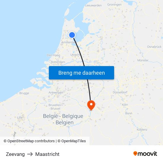 Zeevang to Maastricht map