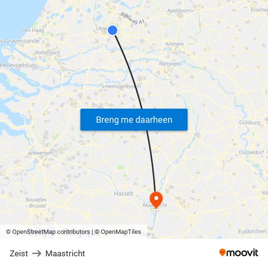 Zeist to Maastricht map