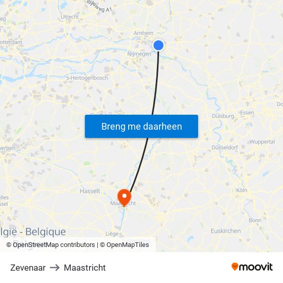 Zevenaar to Maastricht map