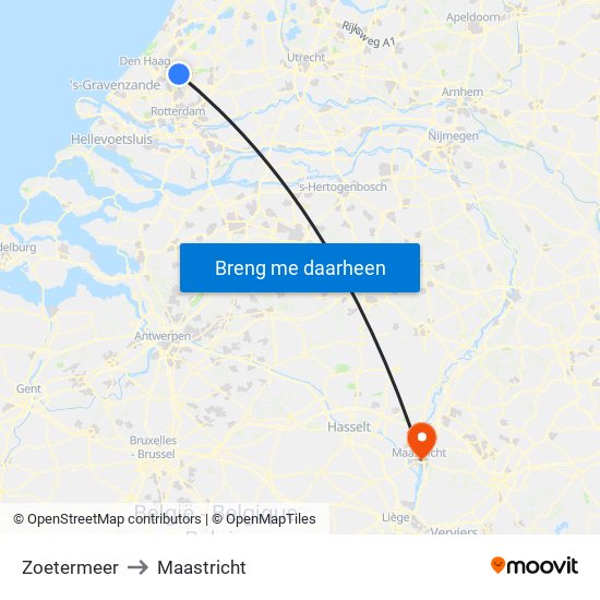 Zoetermeer to Maastricht map