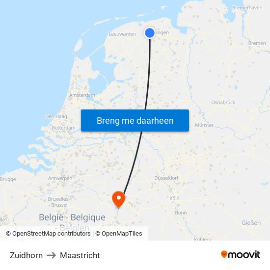 Zuidhorn to Maastricht map
